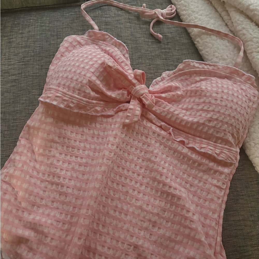 Pink Gingham Swimsuit with Bow